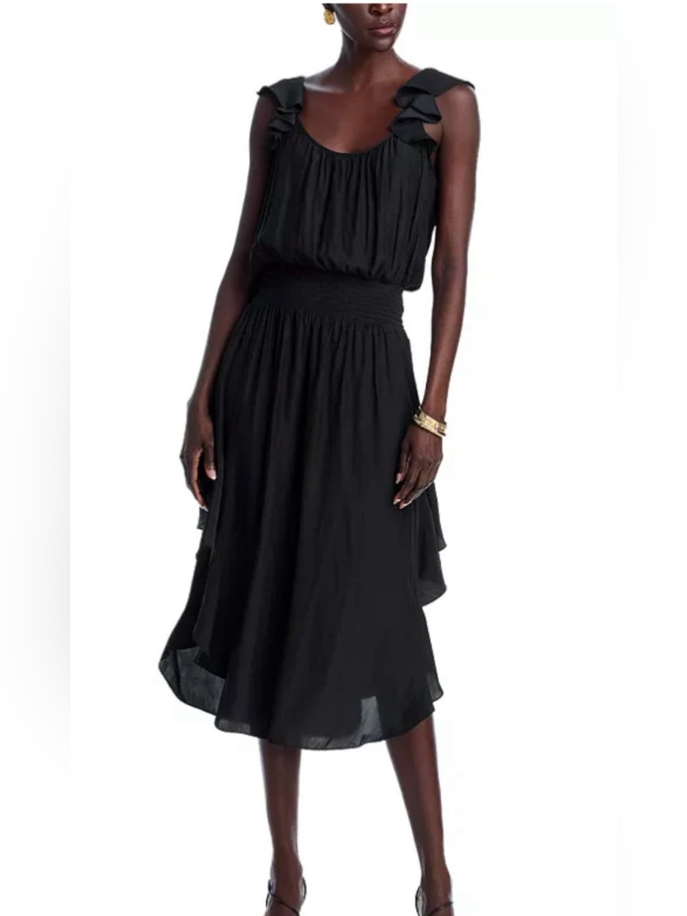 NWT Ramy Brook Black Ruffle-Trim Midi Skirt